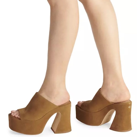 COACH Bobi suede slip on platform open square toe sandals Sz 8 1/2 - Picture 15 of 16